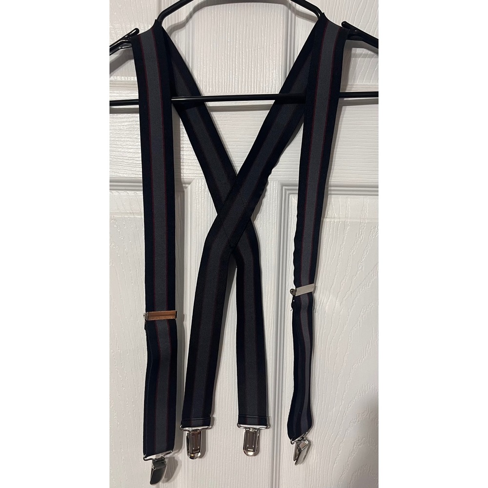 Mens Striped Suspenders X-Back Adjustable Clip-On Braces Black Grey Red Striped